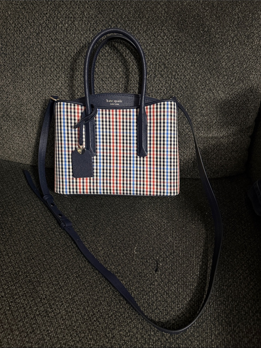 Kate Spade Margaux Plaid Medium Satchel Navy Trim